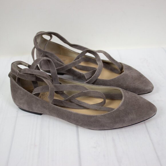 Vince Camuto Bevian Suede Ballet Flats Ankle Strap - Picture 1 of 5
